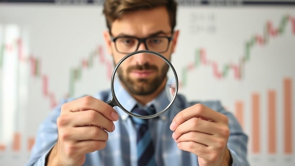 An individual carefully examining their investment portfolio with a magnifying glass to make smart, defensive financial decisions.