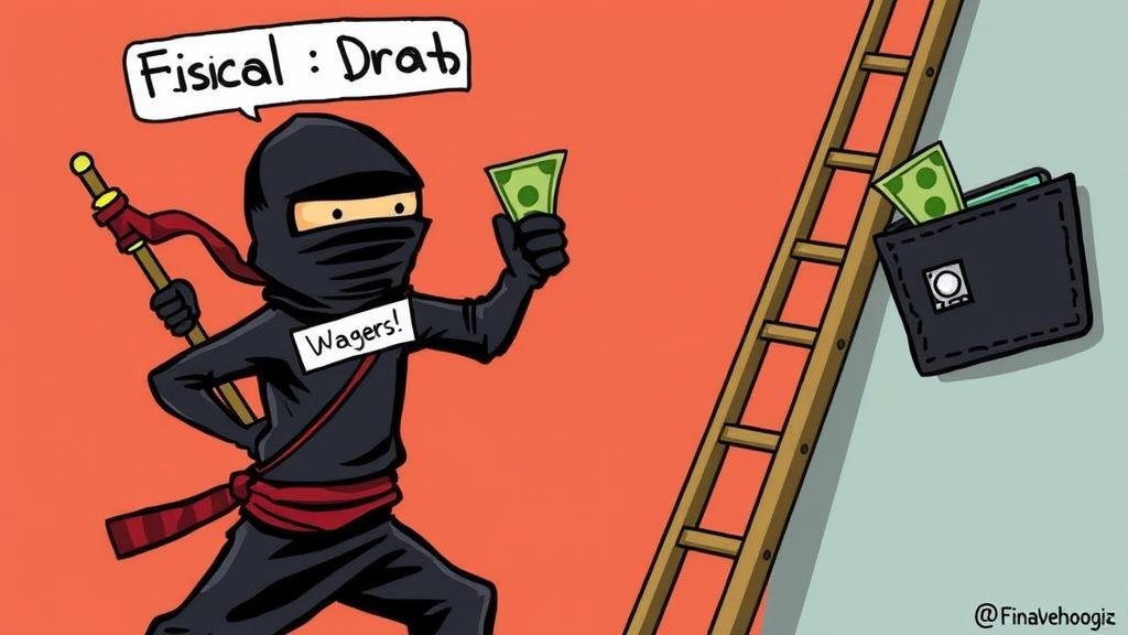 A cartoon ninja labeled 'Fiscal Drag' stealthily taking money from a person's wallet, representing a stealth tax.
