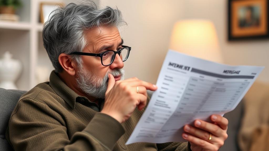 A concerned individual reviews their mortgage statement as interest rates fluctuate, illustrating the tangible impact on consumer borrowing costs.