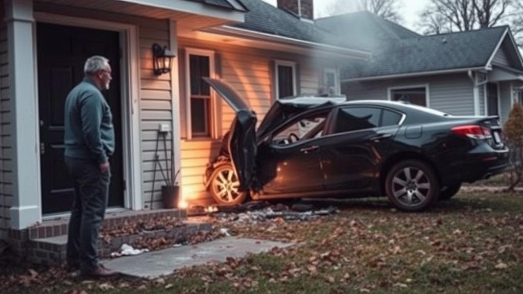A tense neighborhood scene where anxious residents are peering out of their homes, reacting to a vague 'police incident' alert on their phones, while police activity is subtly visible in the background.