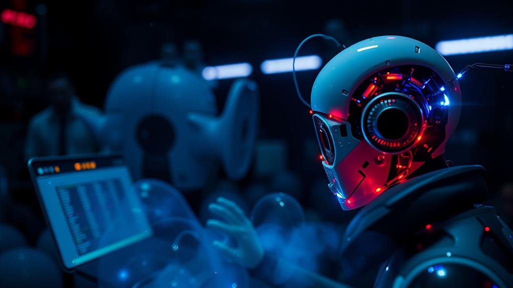 A silhouette of a person arguing with a screen that reveals a robot, illustrating the concept of unknowingly debating with AI bots.