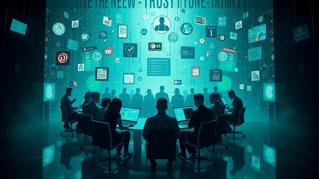 A funhouse mirror distorting a person's reflection, symbolizing the erosion of digital trust and reality online.