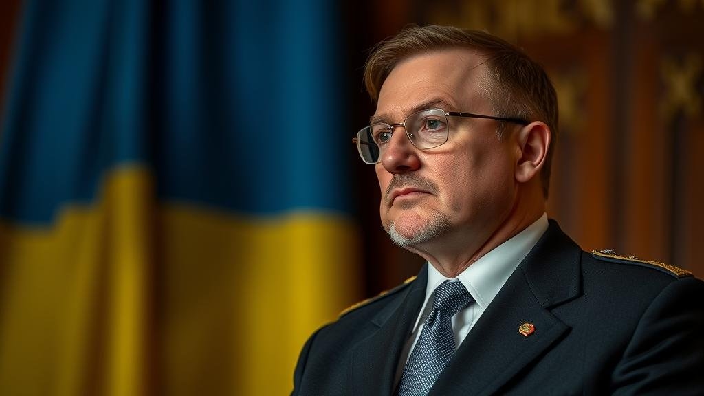 A powerful portrait of Andriy Yermak, the influential chief of staff to President Zelenskyy, depicted as a master strategist.