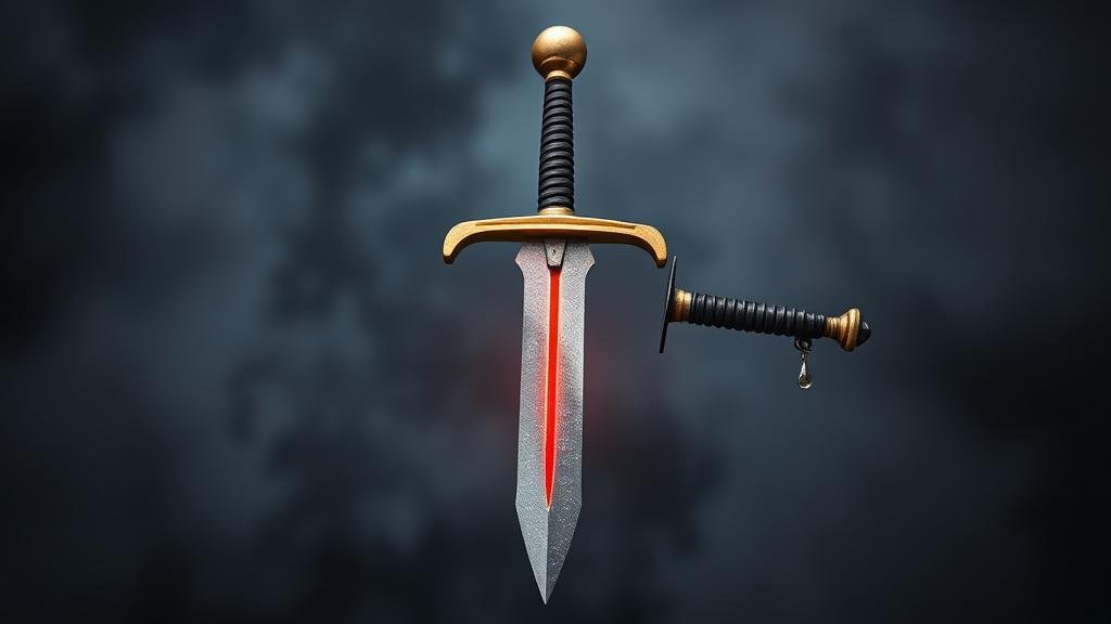 A double-edged sword representing the anti-corruption efforts in the nation. One side gleams with the promise of reform and transparency, while the other drips with the political fallout and negative international perception.