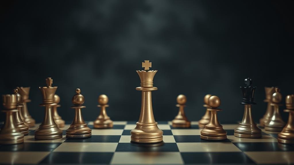 A symbolic image of a chess board where a king piece is left isolated and vulnerable after a powerful queen piece has been removed.