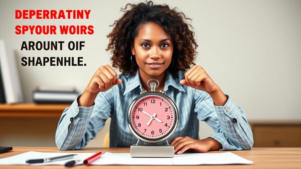 An empowered person confidently starting a Pomodoro timer at their desk, ready to transform their work habits.