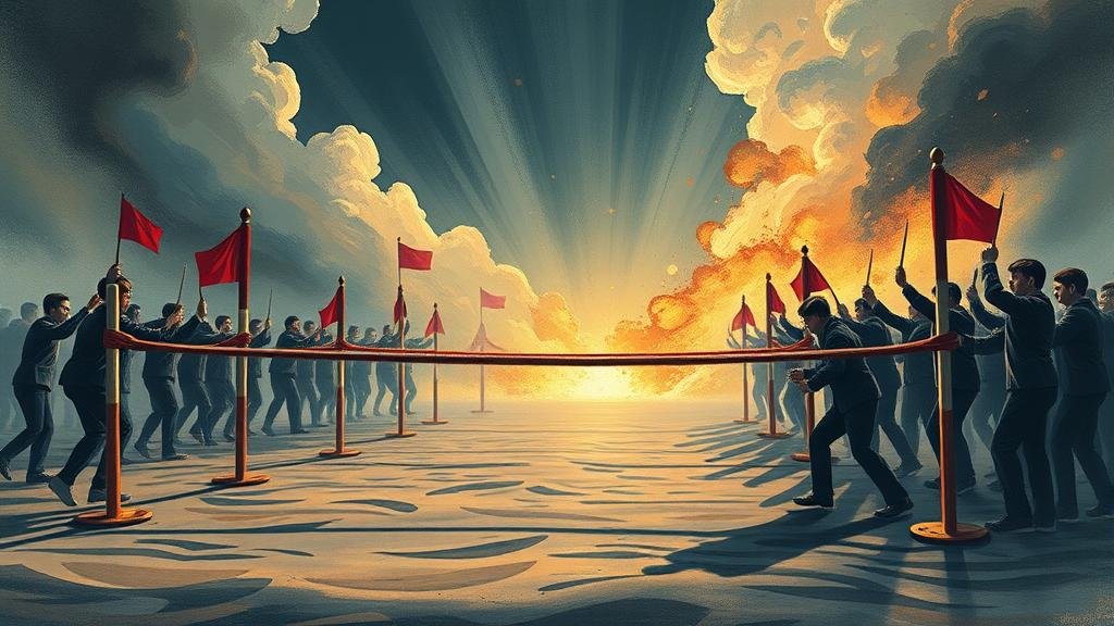 An image depicting the promotion process as an intense and challenging obstacle course or gauntlet.