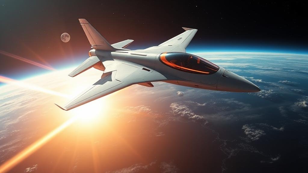 A dramatic image of a solar flare erupting from the sun with an airplane flying in the foreground, symbolizing the solar flare aviation risk.