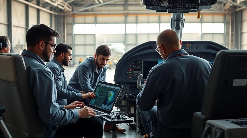 A powerful solar flare erupting from the sun, with the silhouette of an airplane in the foreground representing the invisible threat to aviation.