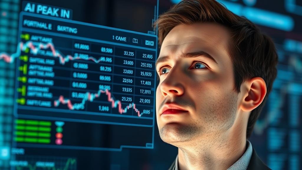 A person looking at a futuristic, holographic interface displaying a diversified portfolio of AI-related stocks.