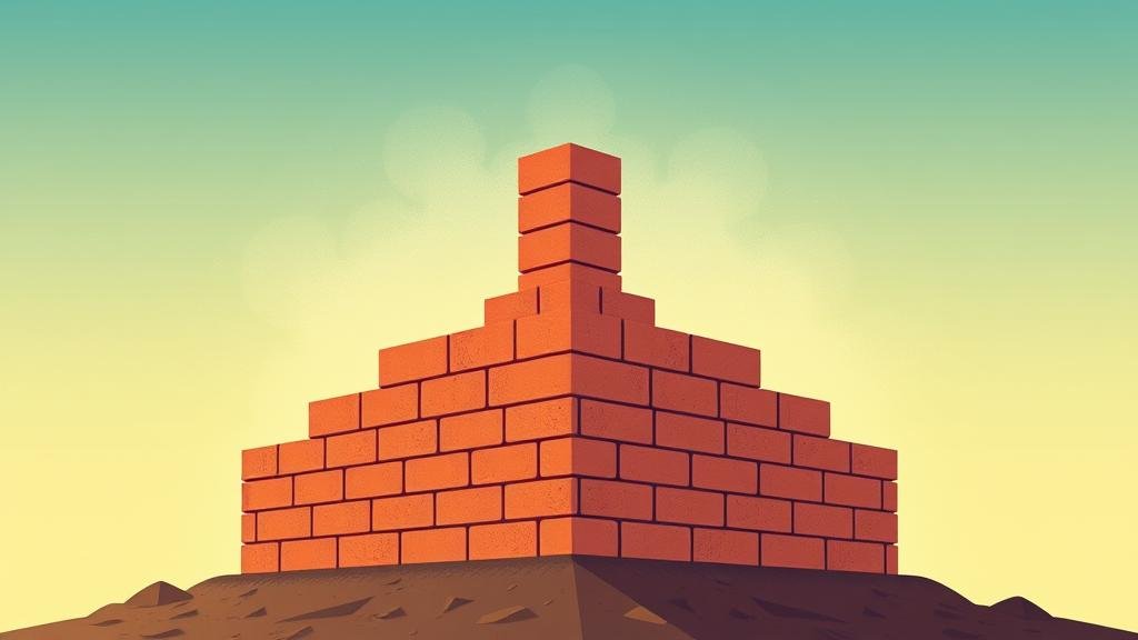 An illustration showing the foundation of a building being laid with bricks that look like computer chips, symbolizing that the AI boom is built on a solid foundation of tangible products and profits.