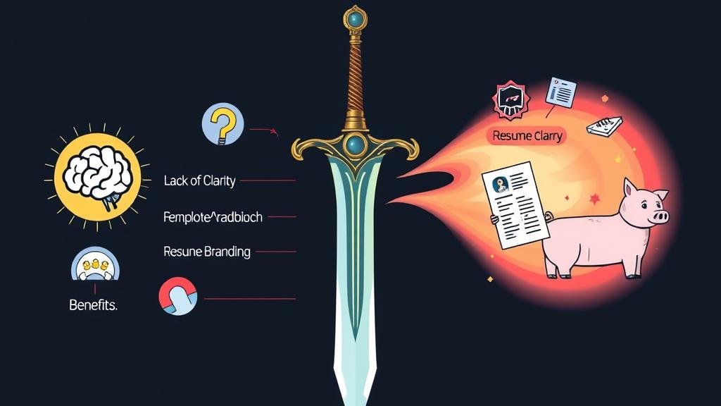 An ornate double-edged sword showing pros like 'Talent Acquisition' on a glowing side and cons like 'Resume Roadblock' on a dark side.