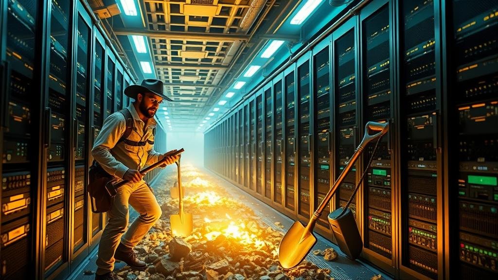 A detailed, glowing 'Nvidia AI' microchip at the center of a vast, futuristic data center, with light emanating from it to connected servers, representing the powerful technology fueling the AI revolution.