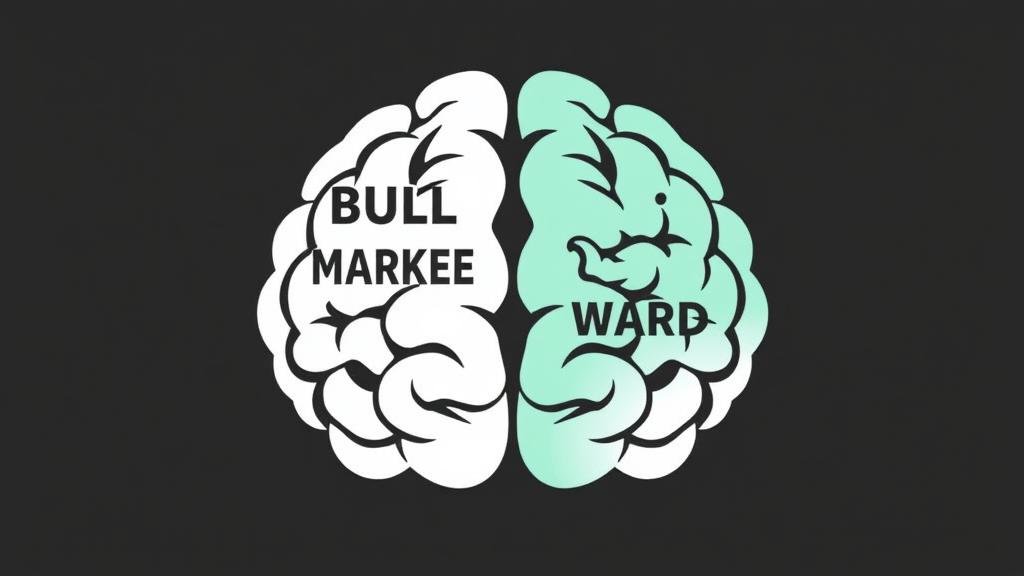 A stylized image of a brain divided in two, with one half showing a bull market and the other a bear market, representing the Federal Reserve's debate.
