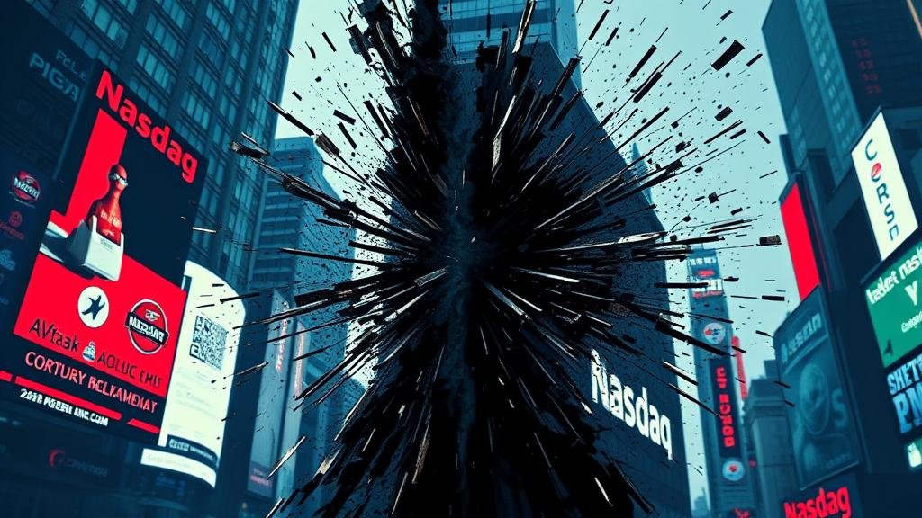 A dramatic depiction of the Nasdaq reversal, symbolizing market whiplash and stock market volatility.