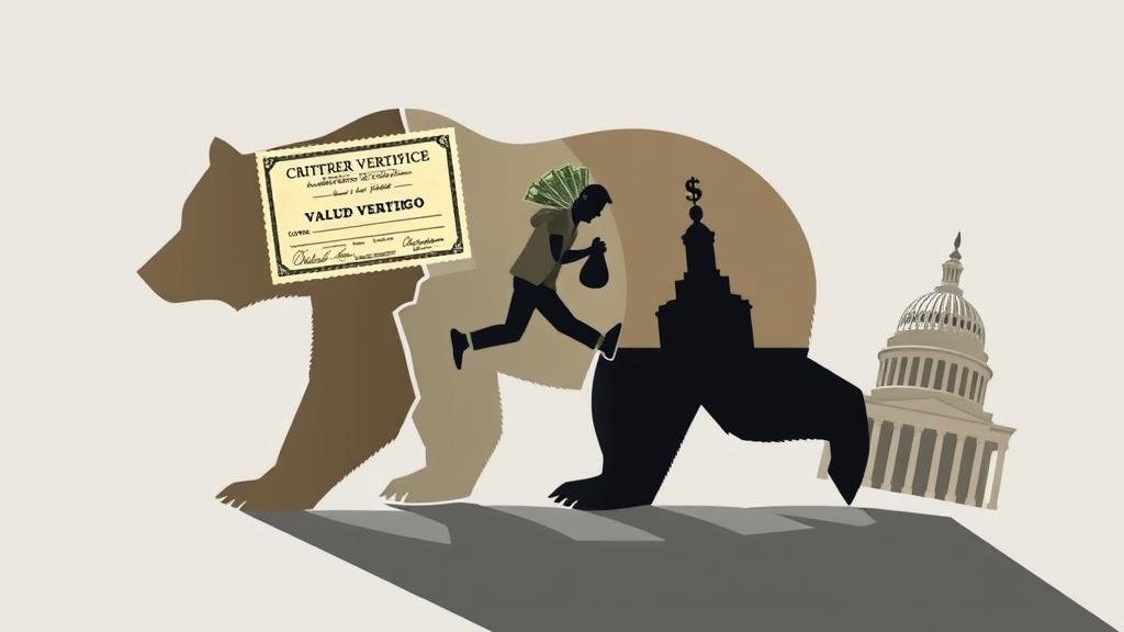 A bear market symbol deconstructed into three parts: Valuation Vertigo, Profit-Taking, and the shadow of Interest Rates.