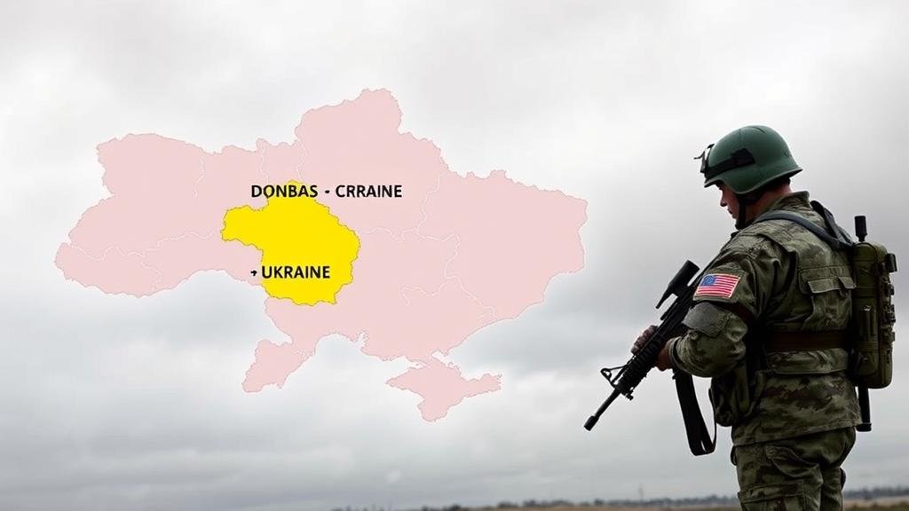 A metaphorical image showing a map of Ukraine with pieces of land (Donbas and Crimea) being demanded as concessions, and a Ukrainian soldier being asked to lay down their arms. The image should convey a sense of unjust sacrifice and surrender.