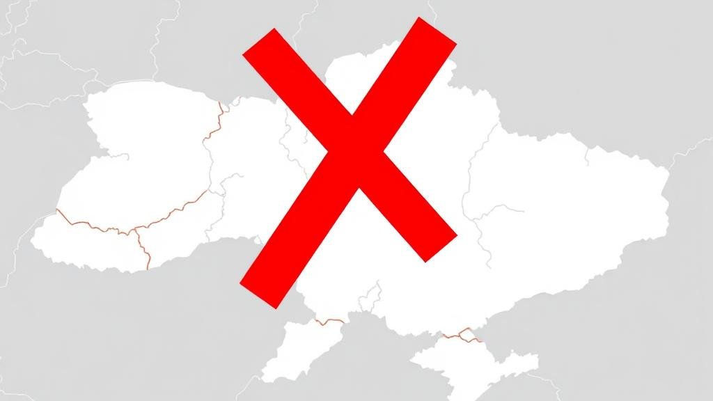 A stylized map of Ukraine with the Donbas region highlighted in red, with a large 'X' over it, representing the non-negotiable concession of territory.