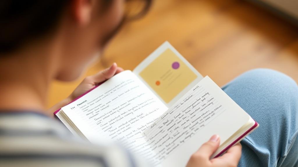 A person tracking their progress, recognizing patterns, and cultivating gratitude through their daily journaling practice.