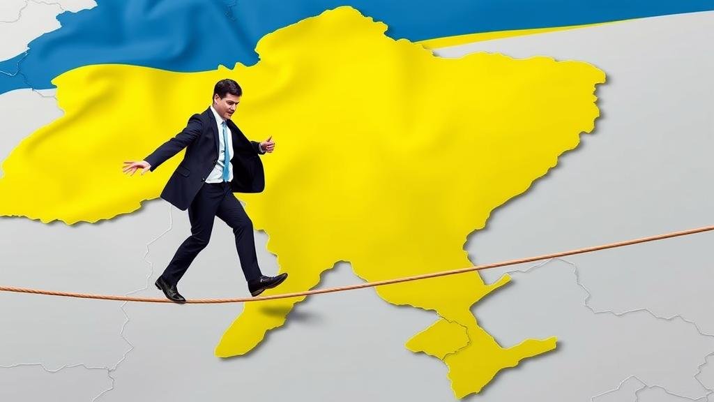 A visual metaphor of a widening crack in a bridge connecting the US and Europe, symbolizing the 'growing transatlantic rift' and differing approaches to the Ukraine conflict.