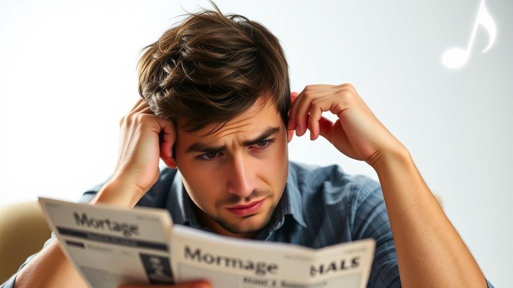 A person looking stressed while looking at bills (mortgage, credit card) with a glimmer of light or a musical note in the background, symbolizing the hopeful news from John Williams.