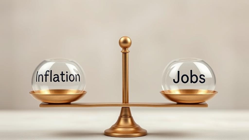 An image of a scale balancing the word 'Inflation' on one side and 'Jobs' on the other.
