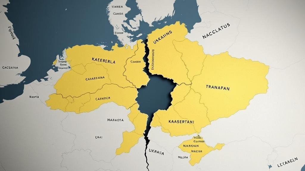 A map of Ukraine with a piece being torn away, representing the painful territorial concessions of the 'peace' plan.