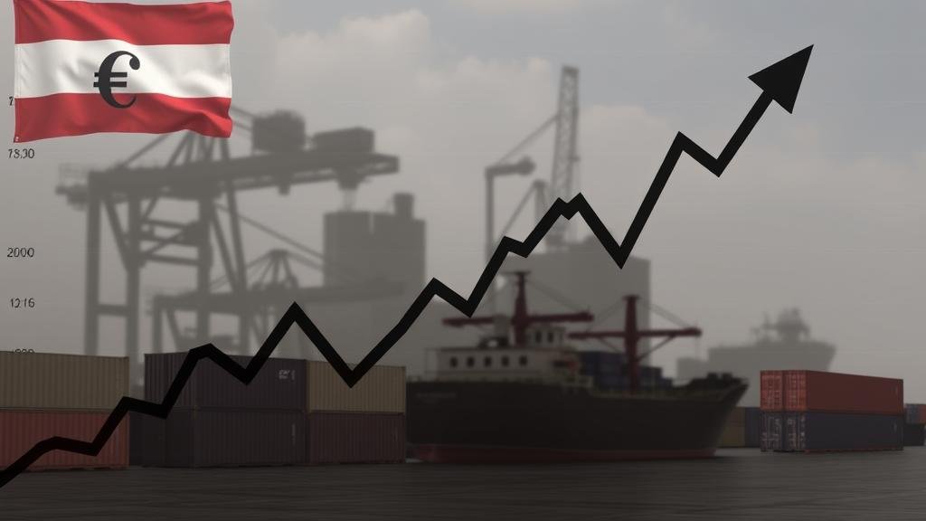 A volatile stock market chart trending downwards, with shadowy images of sanctions, shipping containers, and currency symbols in the background to illustrate geopolitical and economic risk.