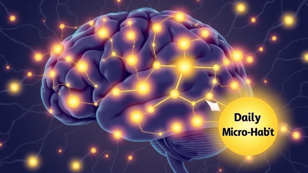 A stylized illustration of a brain with glowing neural pathways being strengthened, representing a new habit being wired in.