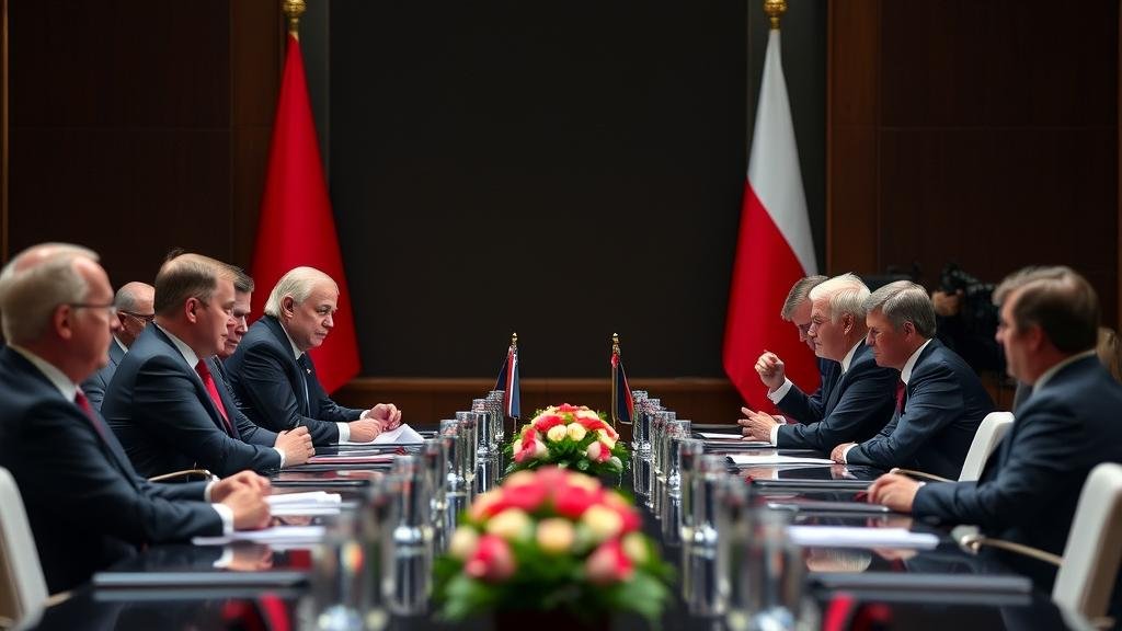 A high-stakes diplomatic meeting at the Geneva Summit, with uncertain outcomes.