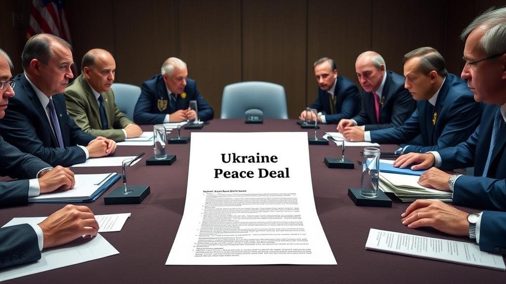 A tense diplomatic meeting in Geneva, with a leaked document titled 'Ukraine Peace Deal' at the center of a table, creating a visible rift and anger between the U.S., Ukrainian, and European officials.