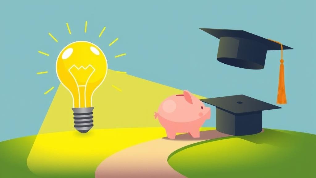 A stylized image of a person looking confused and worried while looking at a credit card and bills, with financial symbols like piggy banks and stock charts in the background.