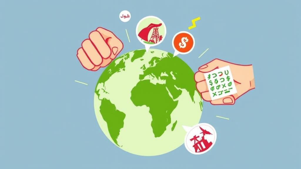 The heavy financial impact of the war on the global economy. A visual metaphor of a three-punch combo hitting a world globe, with icons representing soaring energy prices, food insecurity, and widespread inflation. This illustrates the financial pain felt by everyday people.