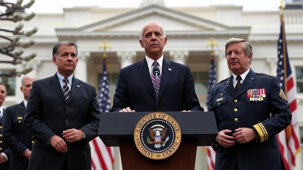 A confusing maze of paths leading from the White House, State Department, and Pentagon, symbolizing the mixed signals in U.S. foreign policy.