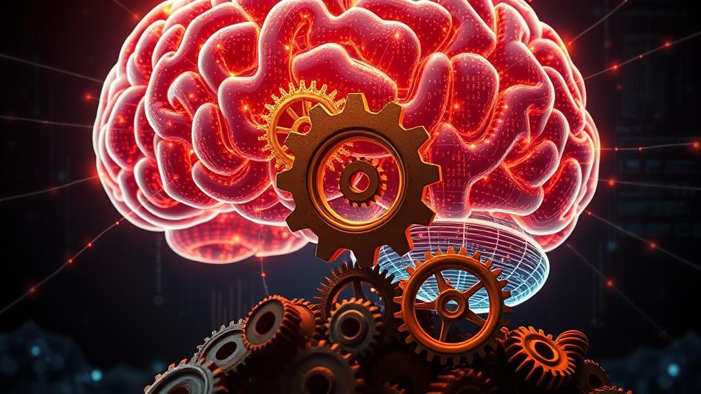 A creative image of a massive, glowing brain made of interconnected data points and digital code. Inside the brain, a single, prominent gear is being moved from a pile of old, rusty gears to a new, brightly lit, and smoothly functioning set of gears. This represents Thomson Reuters' strategic decision to align with a more technologically advanced platform.