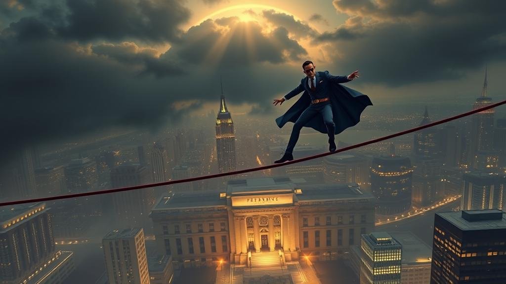 A joyful, energetic scene of the Nasdaq Composite, personified as a child, enthusiastically chasing after an ice cream truck that has 'Rate Cuts' written on its side, symbolizing the market's current euphoria and optimism.