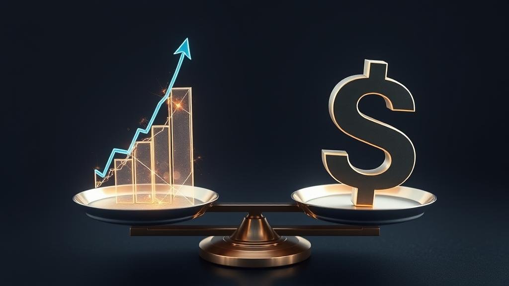 A perfectly balanced scale showing 'Tech Growth' on one side and 'Interest Rates' on the other.