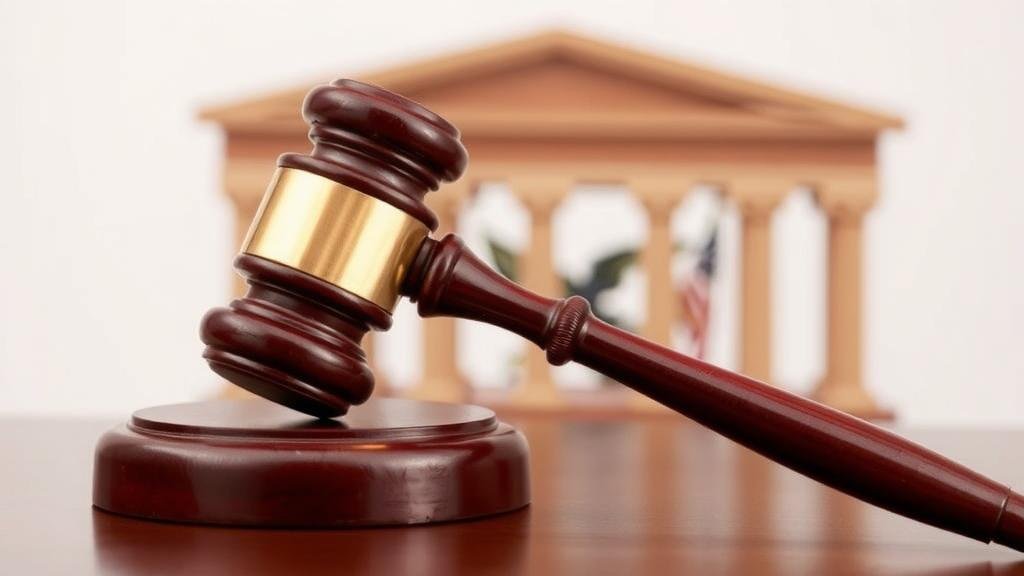 A federal judge's gavel striking down a symbol of executive power, representing the invalidation of an unlawful appointment.