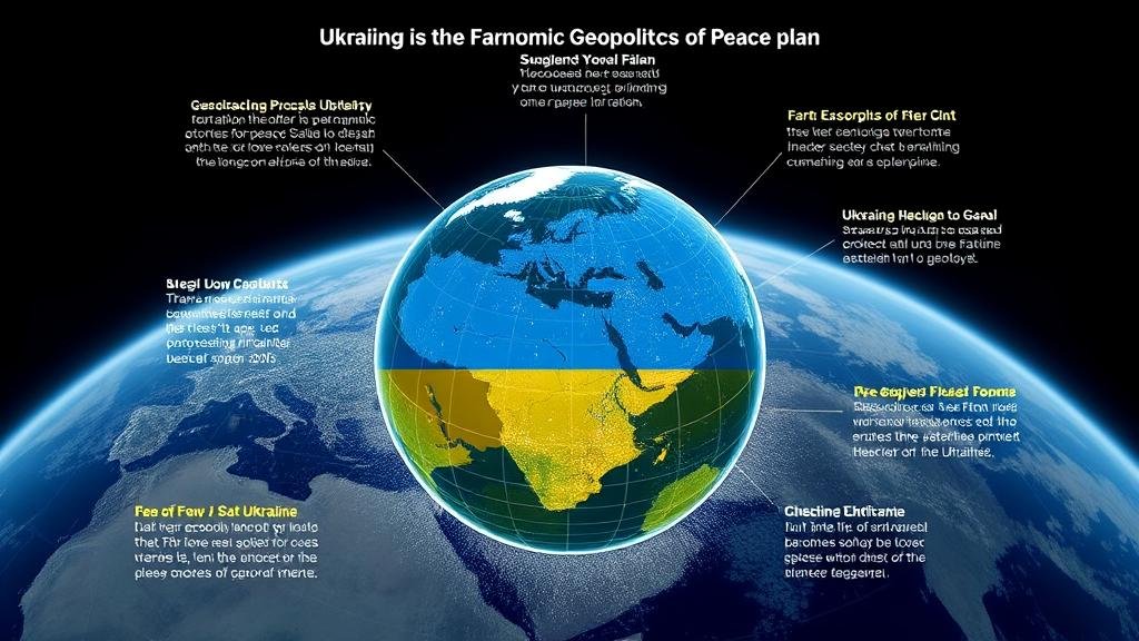 A globe with ripple effects emanating from Ukraine, illustrating the far-reaching economic and geopolitical consequences of the peace plan.