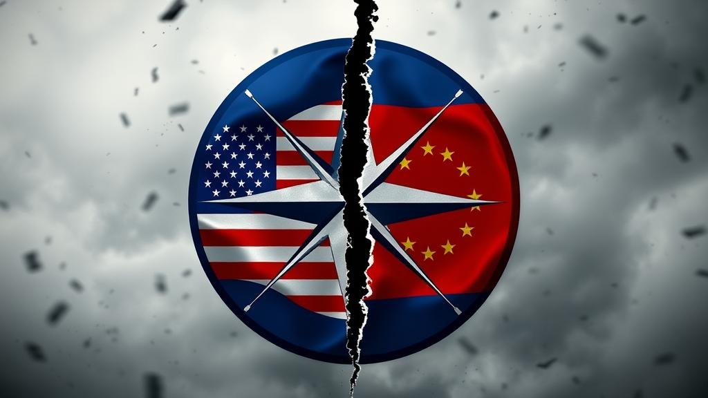 us-ukraine-peace-plan-concessions.jpg A visual metaphor of the US-proposed 28-point peace plan. A document labeled '28-Point Peace Plan' is shown, with one side offering concessions that look like chains being handed to a shadowy, imposing figure representing Russia.