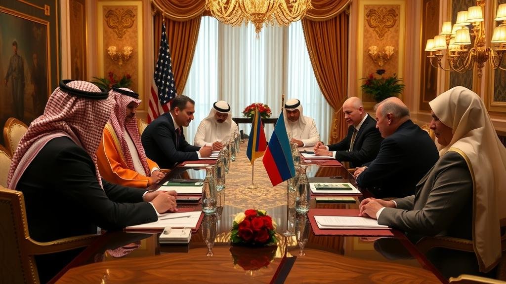 High-stakes peace talks between Ukraine and Russia mediated by the US in a lavish Abu Dhabi setting.