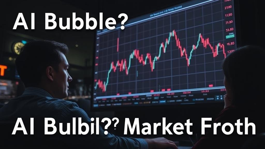 Anxious investors watching a declining stock market graph, representing AI bubble fears.