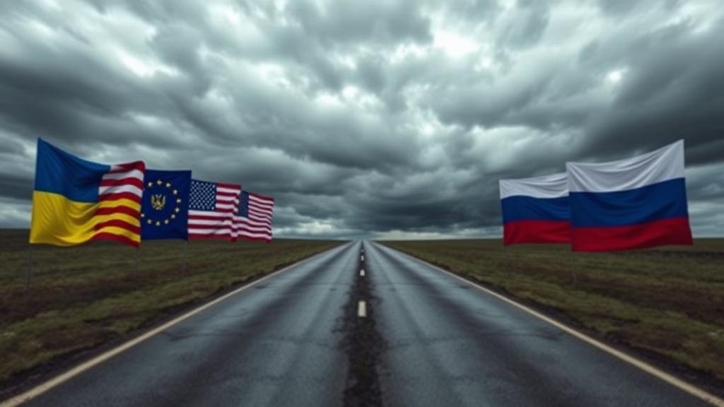 A dramatic depiction of a high-stakes chess game, with a Russian piece making a bold move against a Ukrainian piece, representing the strategic and risky diplomatic maneuvering between the two nations.