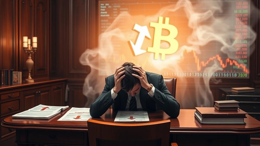 A corporate CFO in despair over financial reports showing impairment charges.