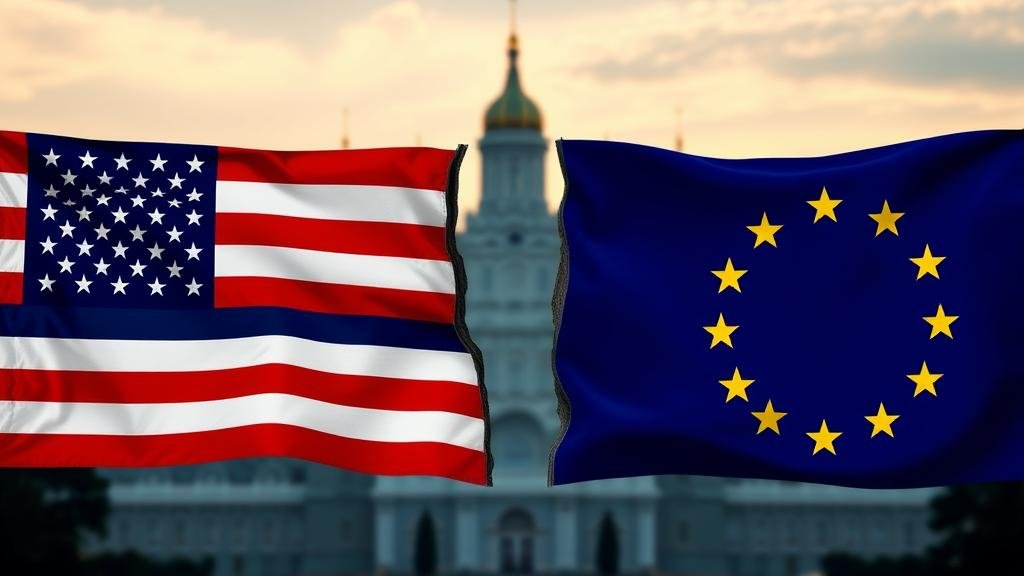 A tense, secret meeting between US and Russian diplomats in a shadowy room, with a map of Ukraine prominently displaying the Donbas region on the table.