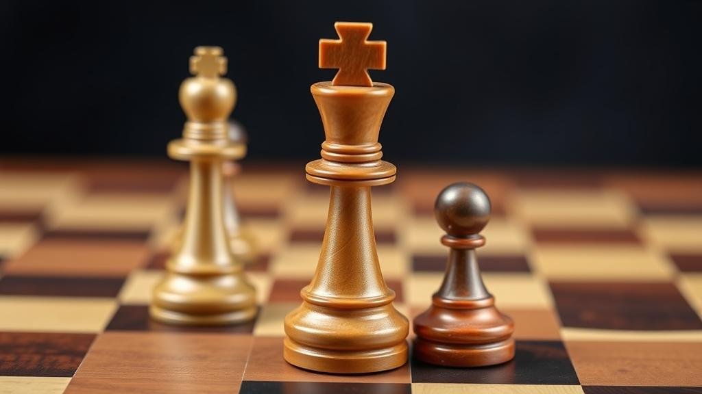 A strategic image of a chessboard, with a Russian piece putting an American piece in checkmate, symbolizing a cunning diplomatic victory and a well-played geopolitical move.