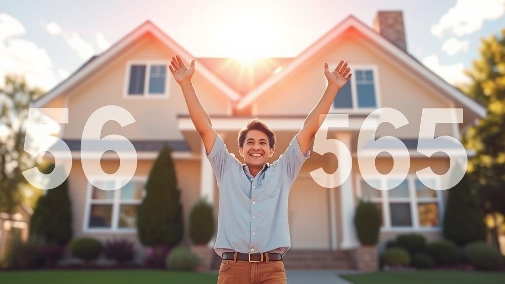 A bright and optimistic illustration of a person celebrating in front of a house. Faint, transparent numbers showing high-interest rates on mortgages and loans are being visibly erased and replaced by lower, more pleasant-looking numbers, symbolizing the positive financial impact of a Fed rate cut.