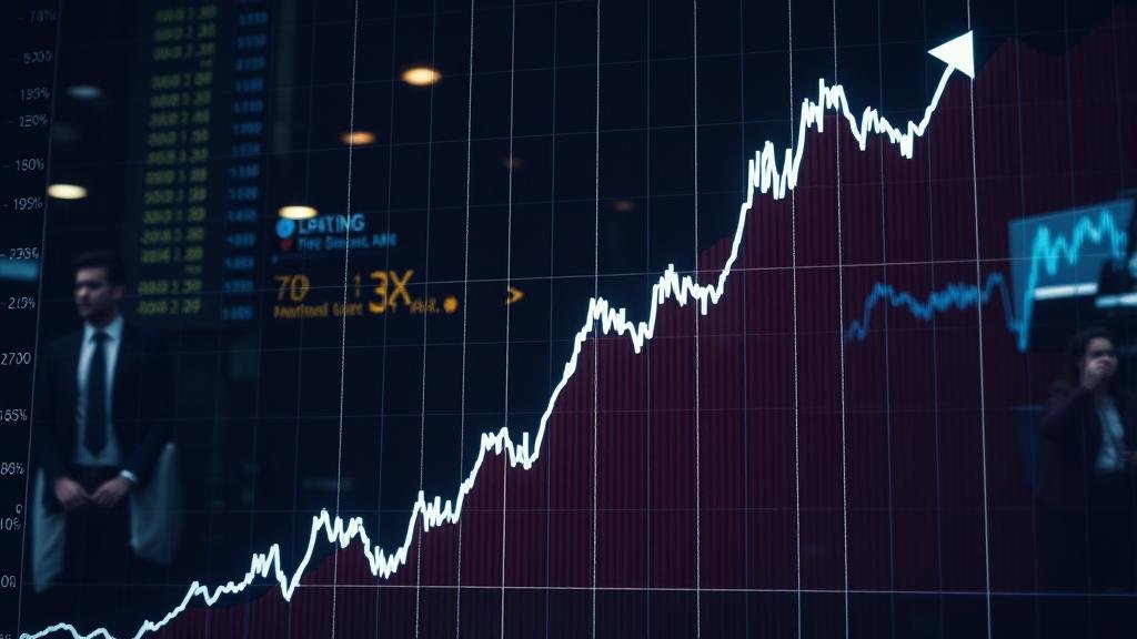 A dramatic stock market graph showing a steep decline, with worried investors in the background.