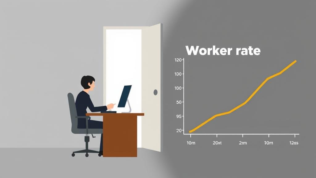 An illustration of the United States with a large 'Help Wanted' sign planted on it, with smaller icons representing hiring and people leaving jobs, to visually explain the JOLTS report.