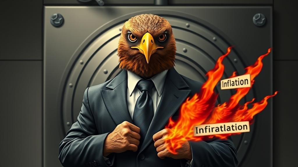 A central banker depicted as a DJ, skillfully manipulating a soundboard with sliders and knobs labeled 'Interest Rates,' 'Inflation,' and 'Job Growth.' The dance floor in front is filled with people representing the economy.